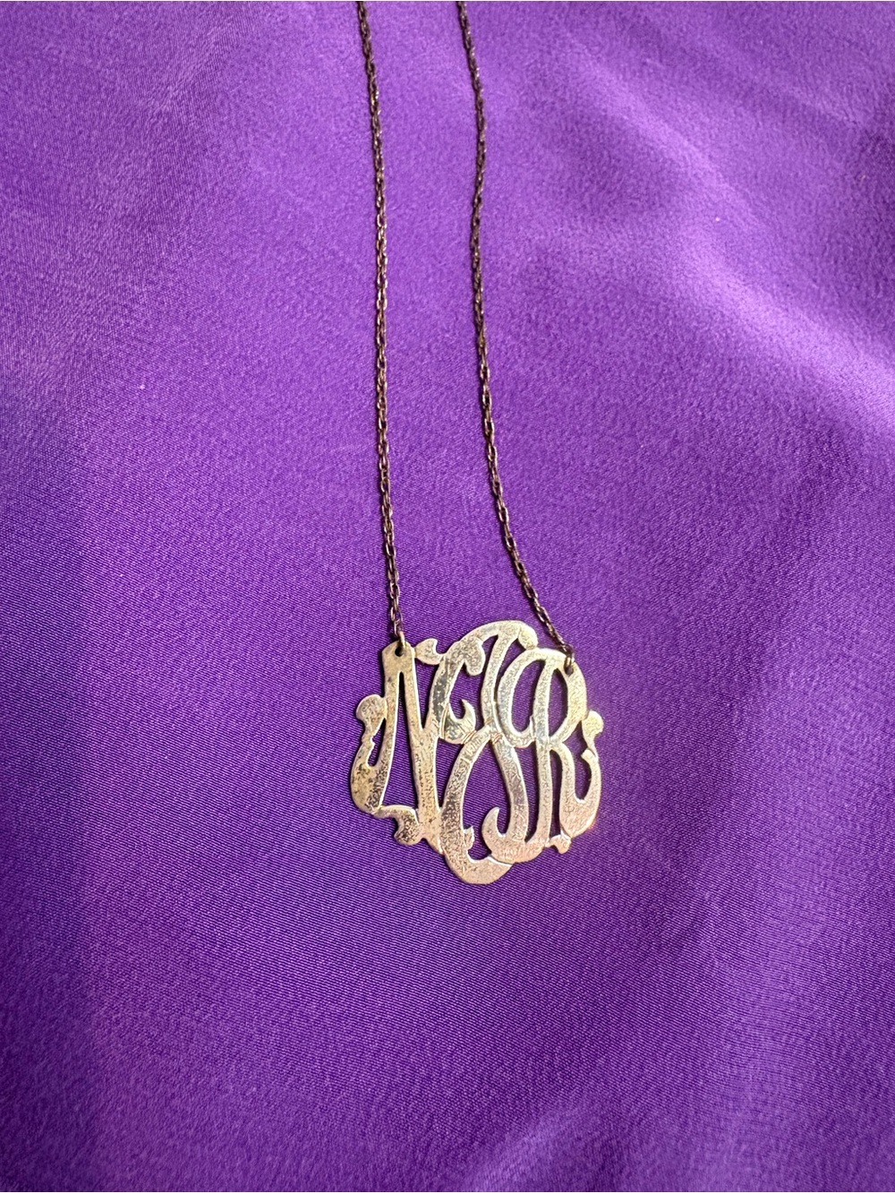 Moon And Lola Sterling Silver Hand Cut Monogram Pendant Necklace NJR Tarnished